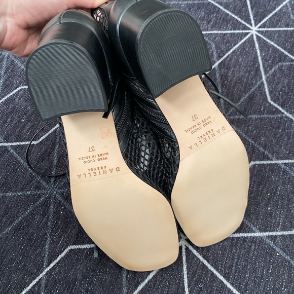 Nwot Daniella Shevel NOLA Black Leather Mesh Short Bootie Open Toe Bootie 37 - Picture 7 of 12